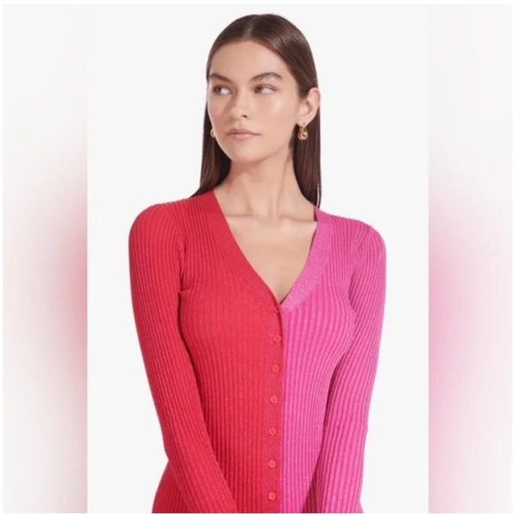 STAUD Two-Tone Pink and Red Long Sleeve Dress - Picture 6 of 14